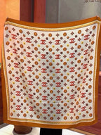 Chanel Style Logo Print Velvet Scarf - Ivory Orange - Detail Image 8