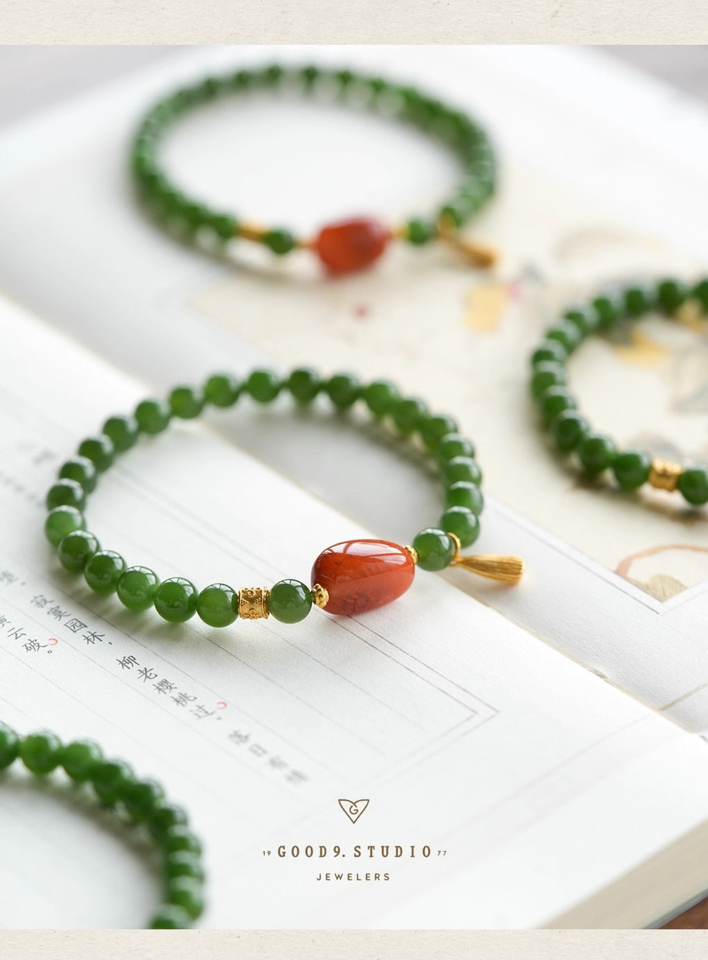 Hetian Jade Bi Bracelet - Spinach Green & Nanhong Agate Pandora