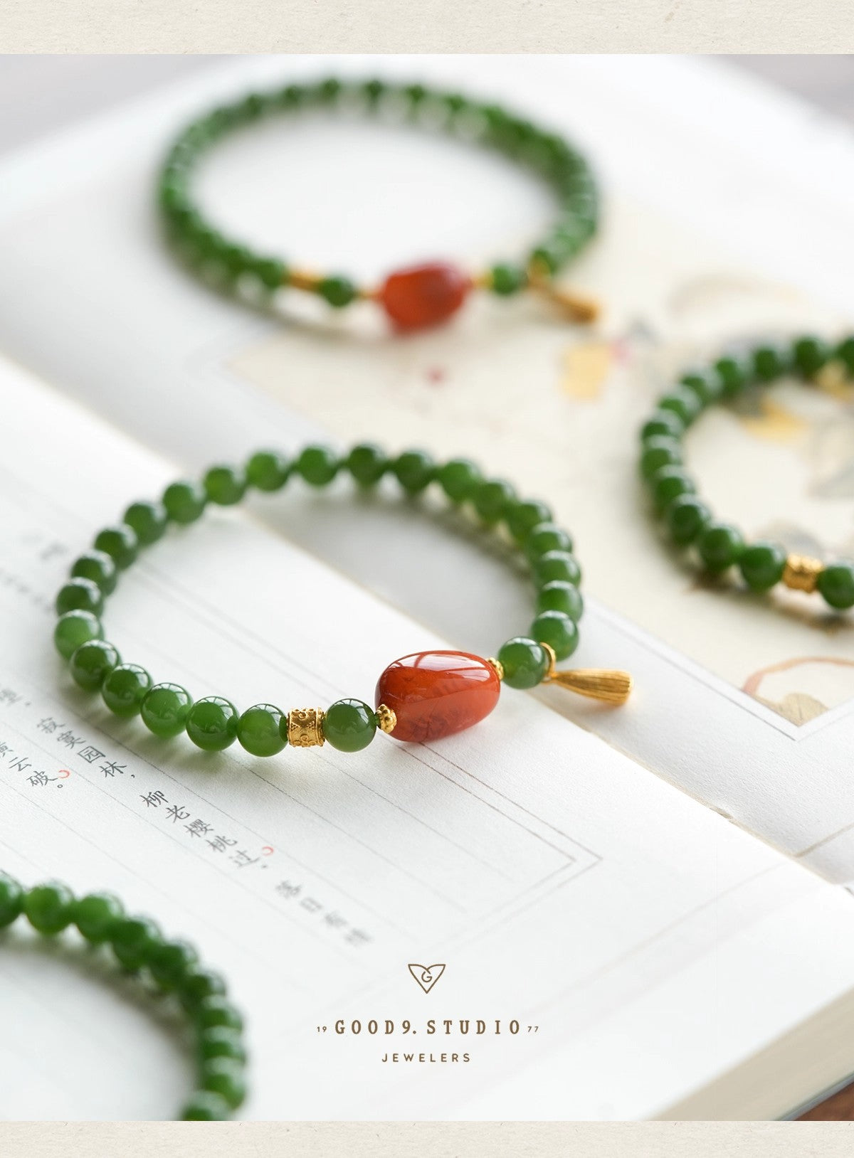 Hetian Jade Bi Bracelet - Spinach Green & Nanhong Agate Pandora