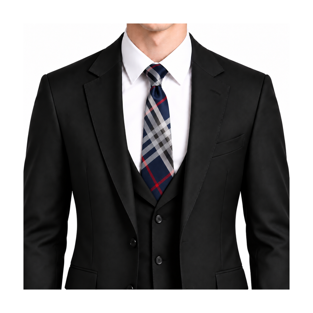 Burberry Style Men's Classic Check Silk Tie - Model Main Image