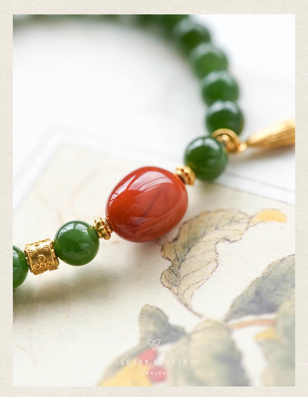 Hetian Jade Bi Bracelet - Spinach Green & Nanhong Agate Pandora