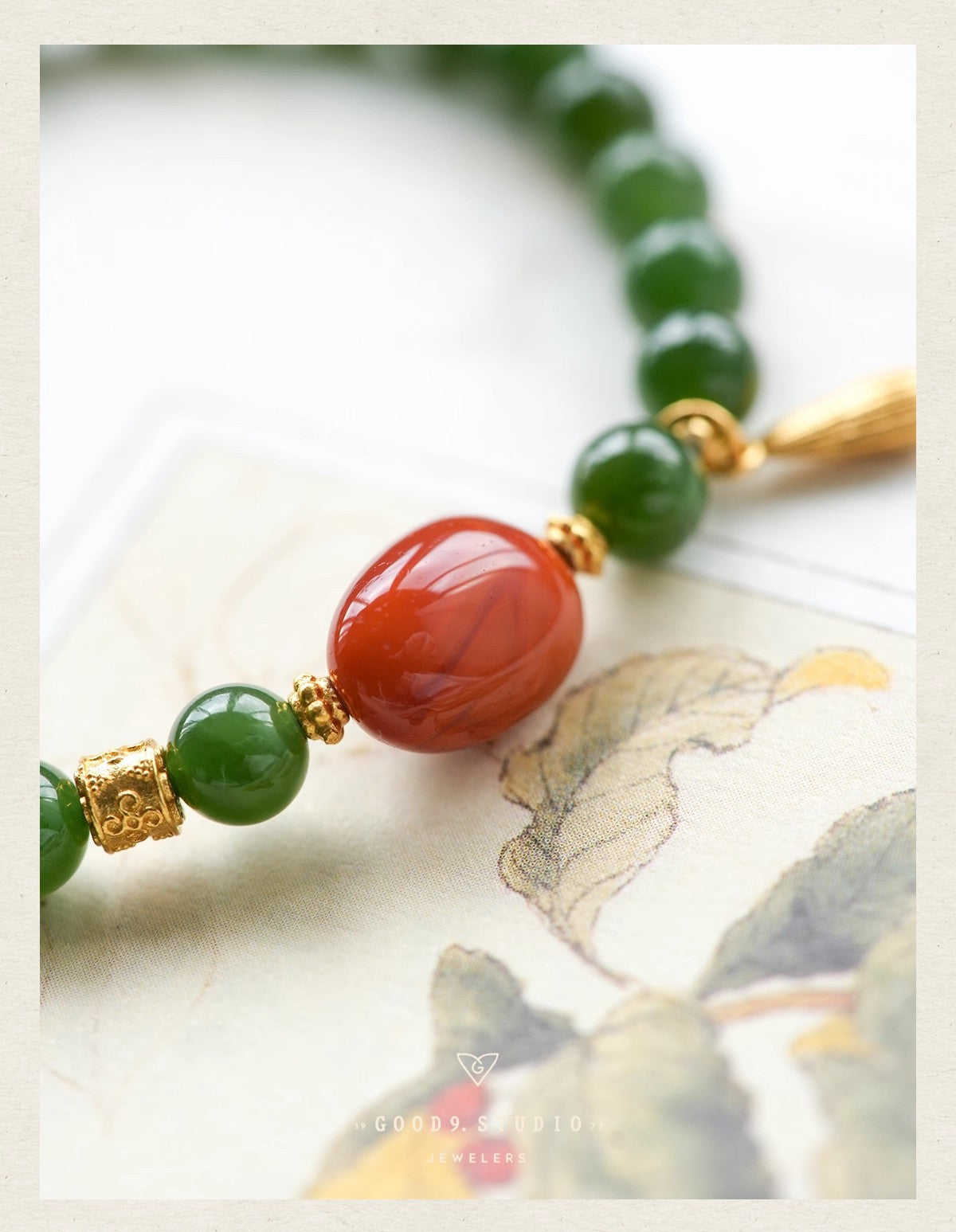 Hetian Jade Bi Bracelet - Spinach Green & Nanhong Agate Pandora