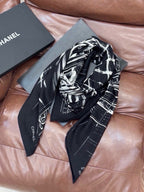 Chanel Style Grand Palais Cashmere Silk Shawl - Black White - Detail Image 5