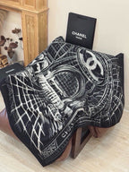 Chanel Style Grand Palais Cashmere Silk Shawl - Black White - Detail Image 7