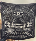 Chanel Style Grand Palais Cashmere Silk Shawl - Black White - Detail Image 8