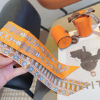 Hermes Style Harness Wreath Double-Sided Silk Twilly - Orange - Detail Image 3