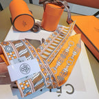Hermes Style Harness Wreath Double-Sided Silk Twilly - Orange - Detail Image 5