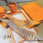 Hermes Style Harness Wreath Double-Sided Silk Twilly - Orange - Detail Image 9