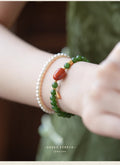 Hetian Jade Bi Bracelet - Spinach Green & Nanhong Agate Pandora