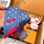 Louis Vuitton Style Murakami Cherry Silk Twilly - Blue - Detail Image 3