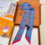 Louis Vuitton Style Murakami Cherry Silk Twilly - Blue - Detail Image 6