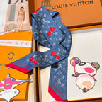 Louis Vuitton Style Murakami Cherry Silk Twilly - Blue - Detail Image 7