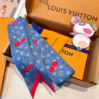 Louis Vuitton Style Murakami Cherry Silk Twilly - Blue - Detail Image 9