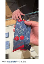 Louis Vuitton Style Murakami Cherry Silk Twilly - Blue - Detail Image 10