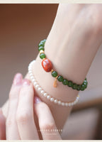 Hetian Jade Bi Bracelet - Spinach Green & Nanhong Agate Pandora
