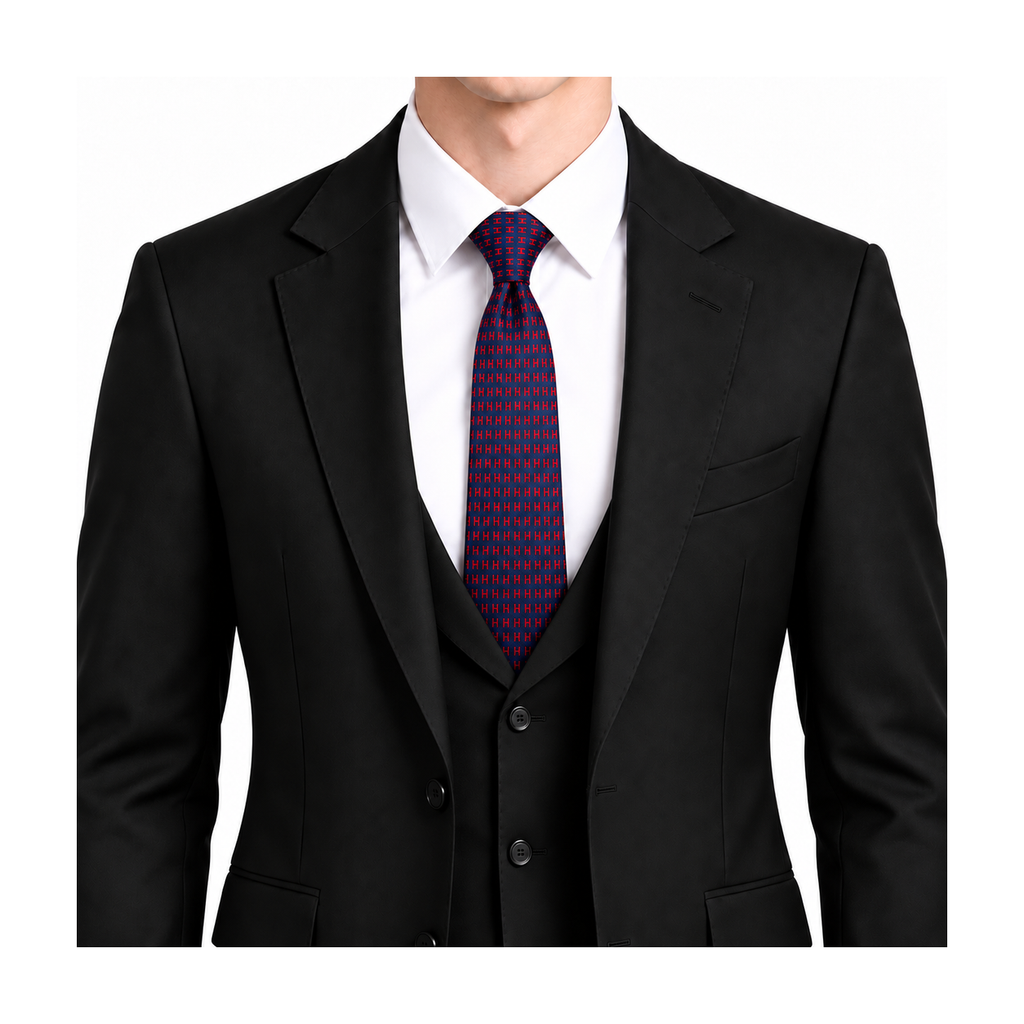 Hermes Style Men's Solid and Micro Pattern Silk Tie - Model Main Image