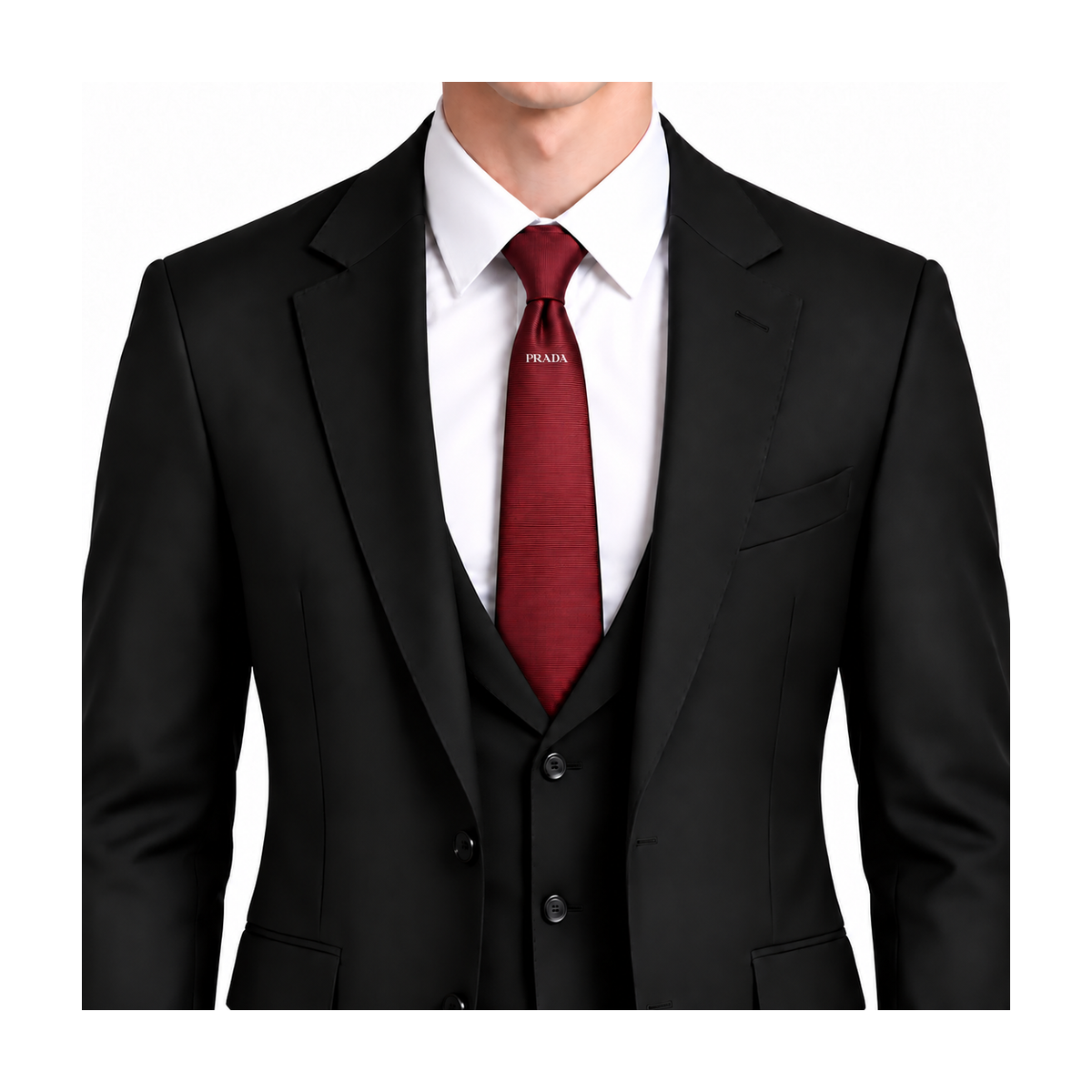 Prada Style Men's Minimal Logo Silk Tie - Model Main Image