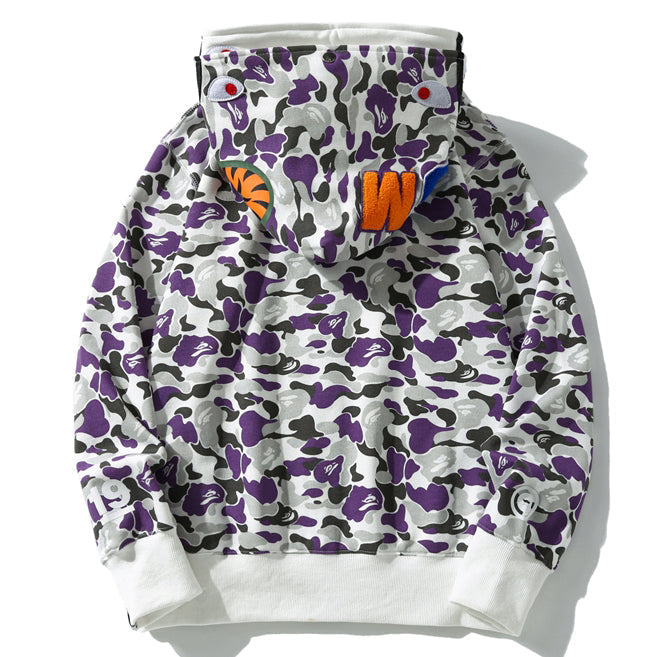 BAPE Purple Camo Double-Hood Shark Zip Hoodie product view 2