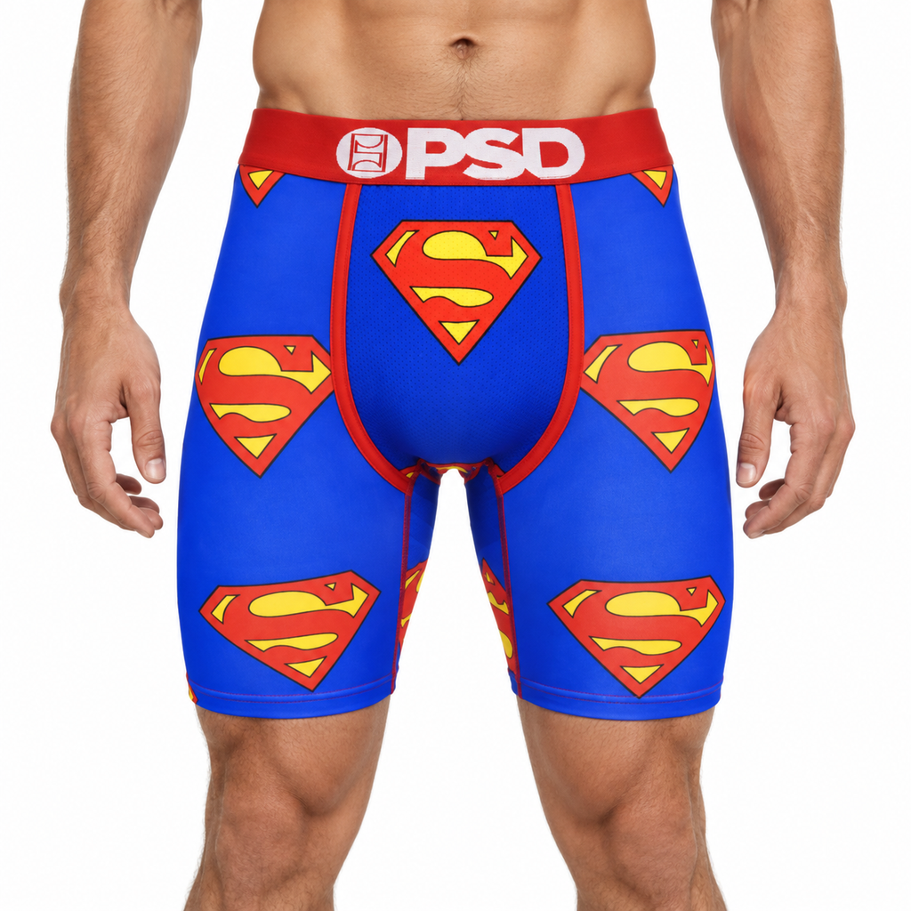 PSD Style Blue Shield Graphic Long-Leg Boxer Briefs front model view