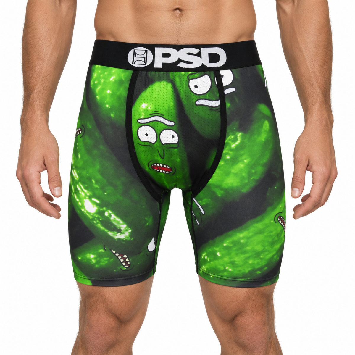 PSD Style Green Cartoon Graphic Long-Leg Boxer Briefs front model view