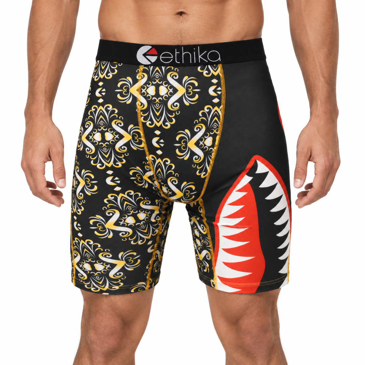 Ethika Style Assorted Shark Graphic Boxer Briefs front model view
