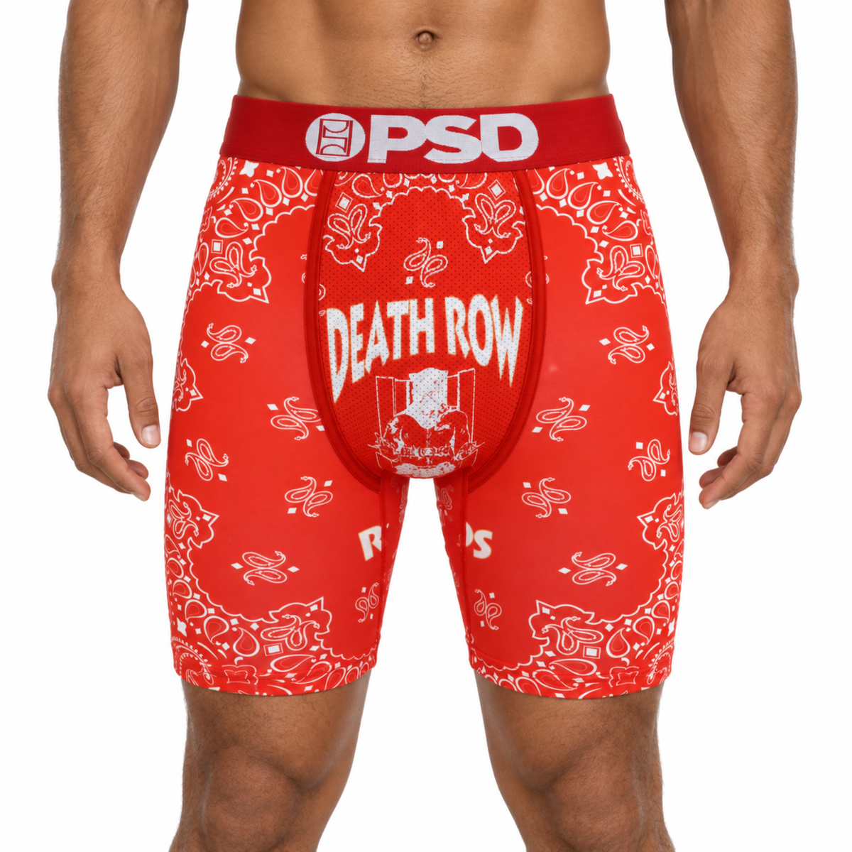 PSD Style Red Bandana Print Long-Leg Boxer Briefs front model view