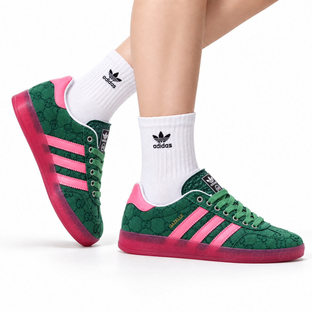 Adidas Originals Gazelle GG Monogram Green Pink Sneakers