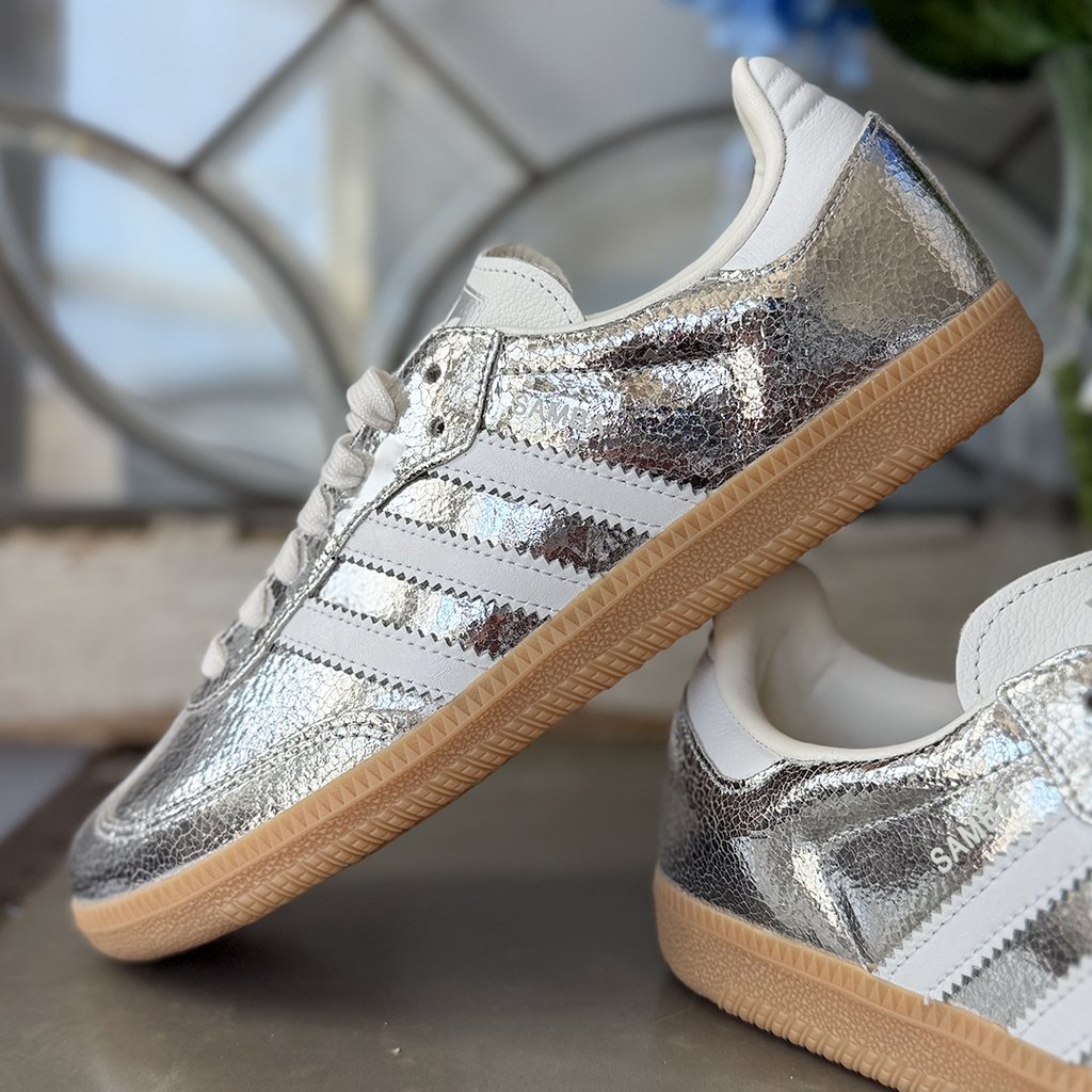 adidas Samba OG Silver Metallic Cracked Leather Women's product image 2
