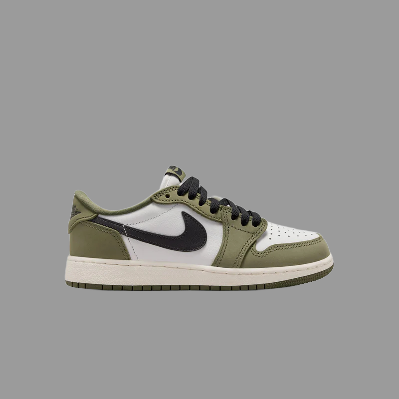 Air Jordan 1 Low OG Medium Olive And Summit White Grade School Lifestyle Shoe