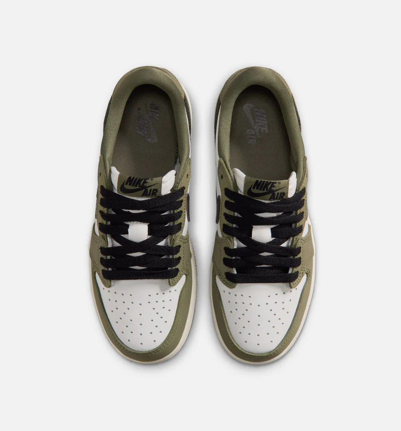Air Jordan 1 Low OG Medium Olive And Summit White Grade School Lifestyle Shoe