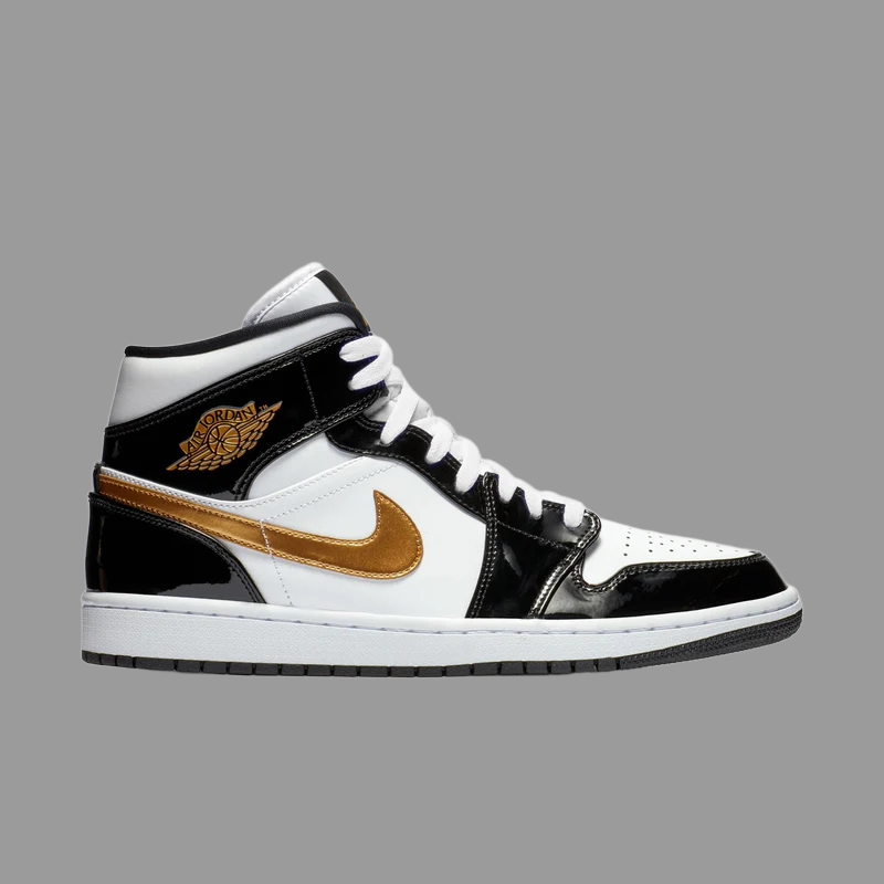 Air Jordan 1 Mid SE Patent Black Gold