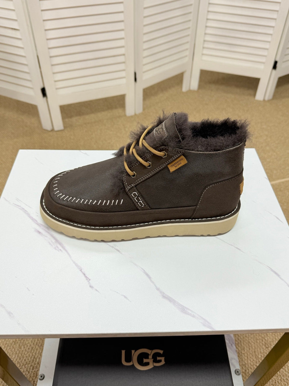 UGG Dark Brown Waxed Leather Shearling Boots - product view 3