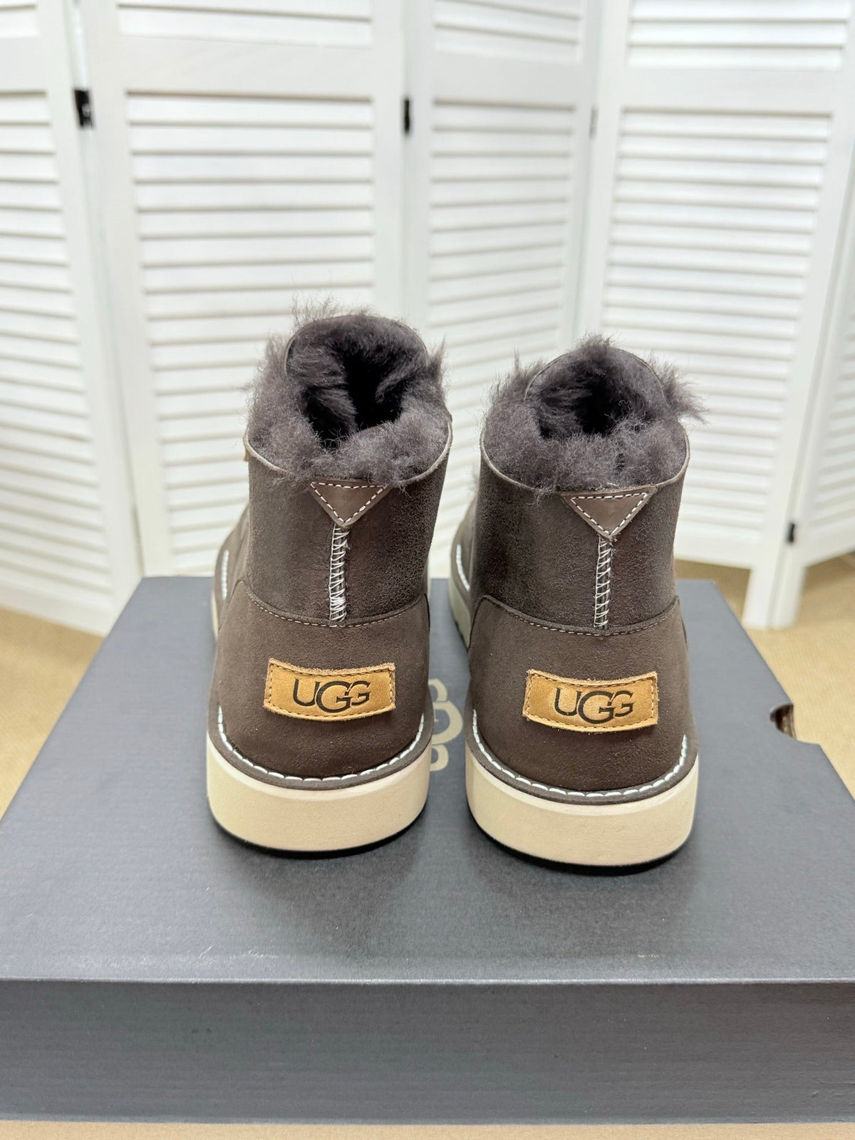 UGG Dark Brown Waxed Leather Shearling Boots - product view 8