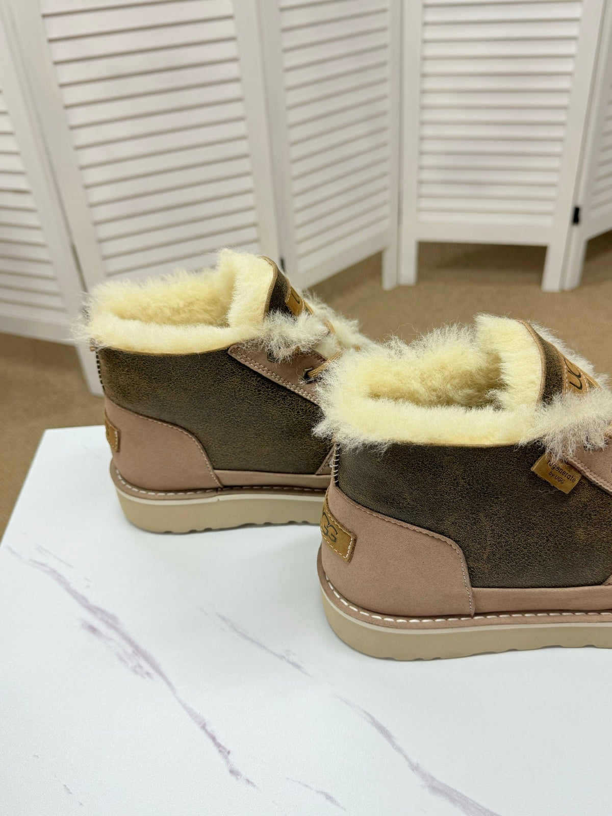 UGG Taupe Shearling-Collar Leather Boots - product view 4