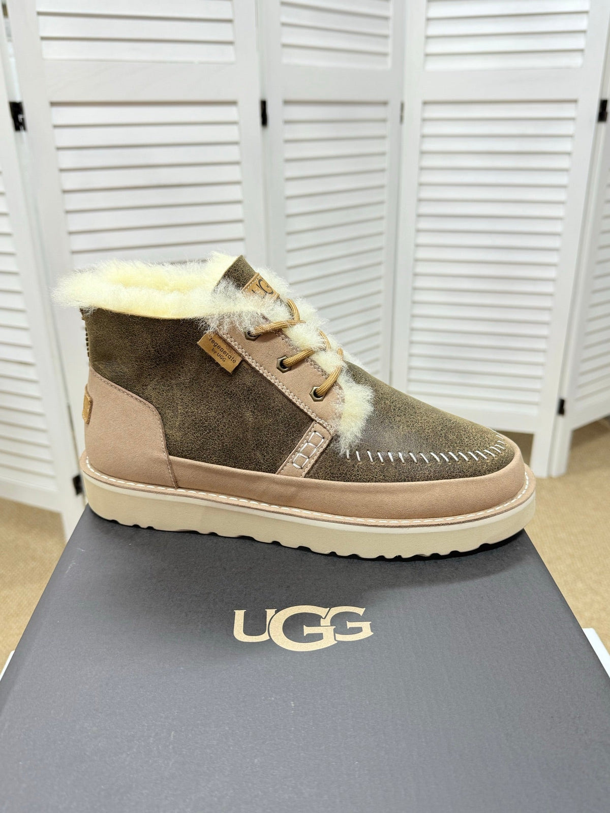 UGG Taupe Shearling-Collar Leather Boots - product view 5