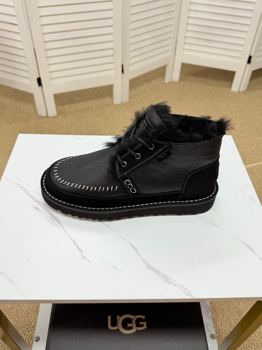 UGG Black Shearling-Collar Leather Boots - product view 3