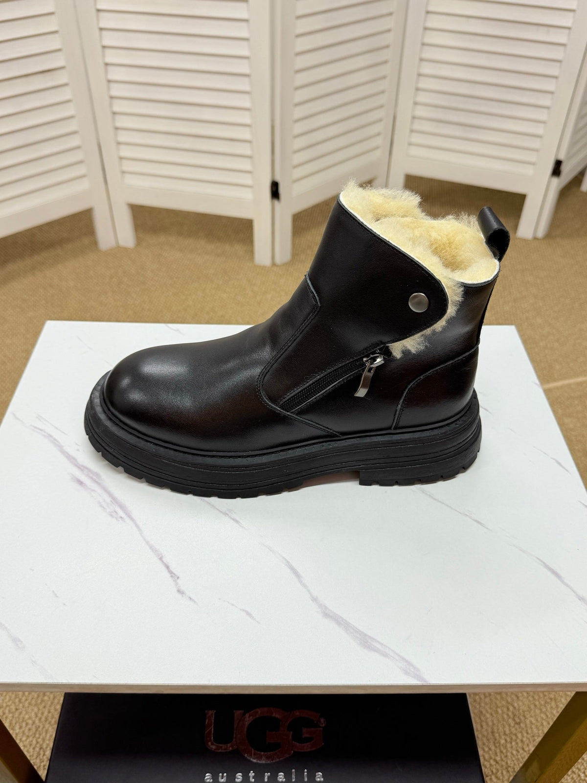 UGG Black Folded-Cuff Leather Boots - product view 3