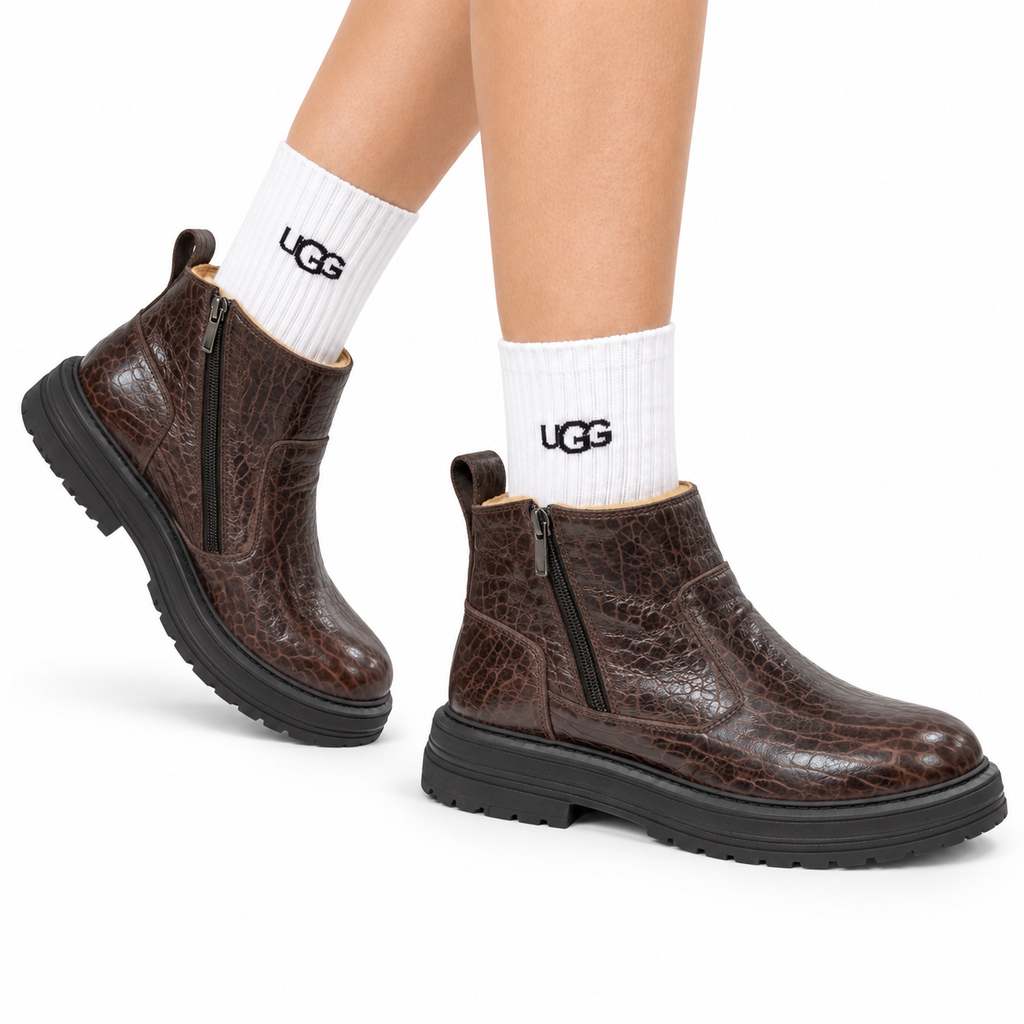 UGG Dark Brown Leather Chelsea Boots - side-angle hero view