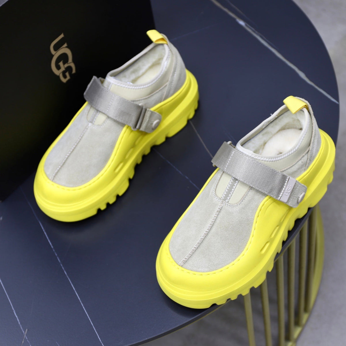 UGG Gray Neon-Yellow Strap Platform Shoes - product view 3