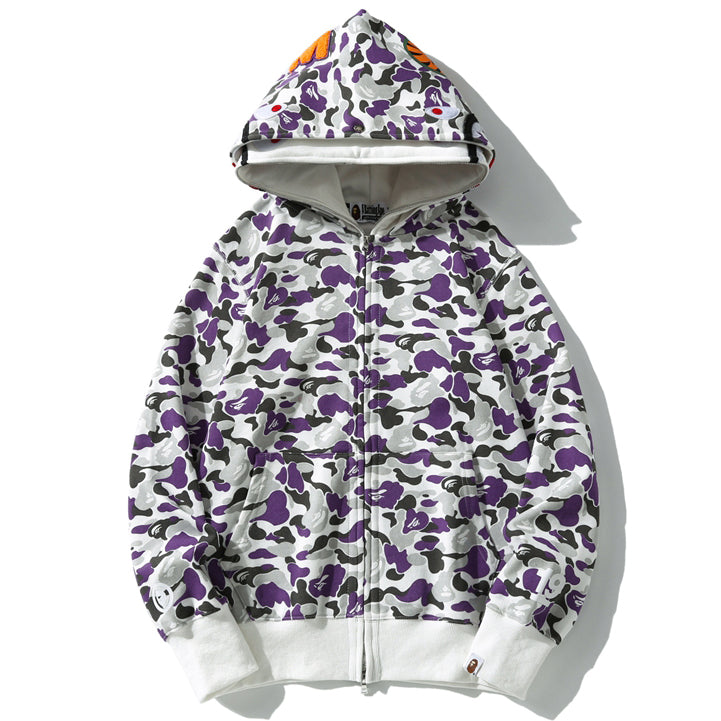 BAPE Purple Camo Double-Hood Shark Zip Hoodie product image