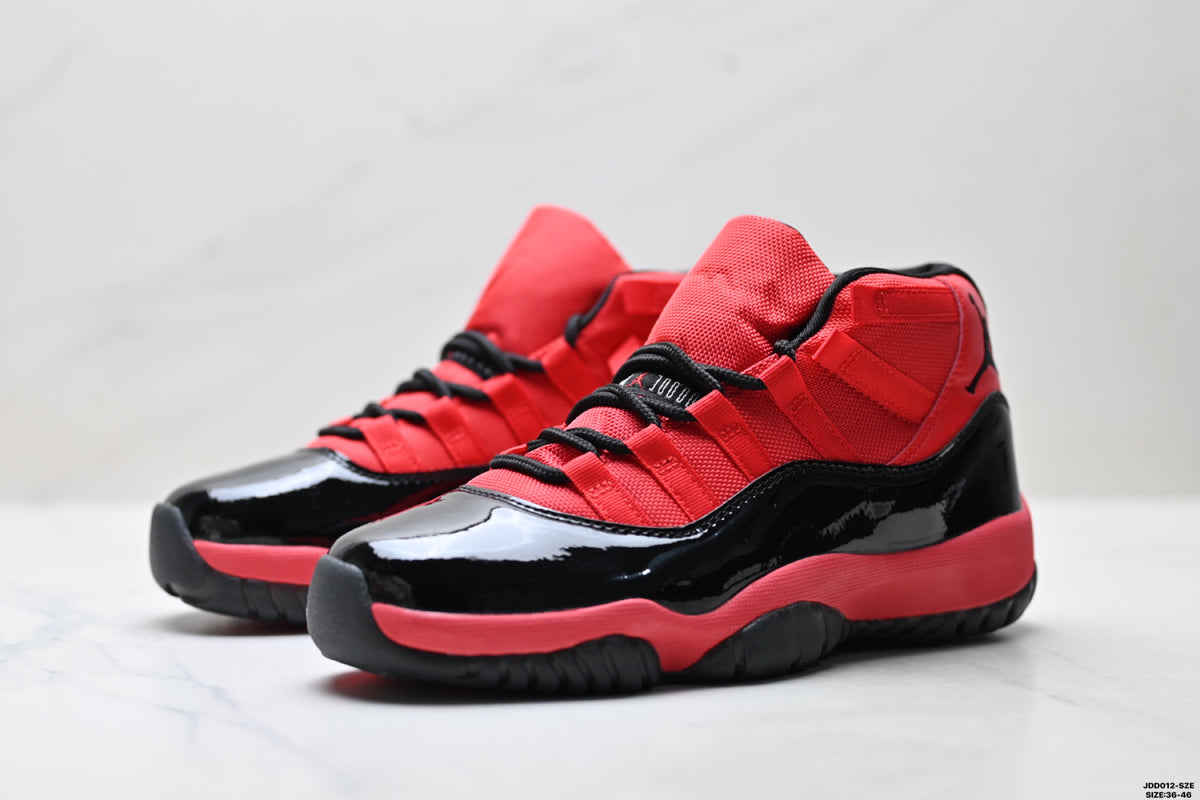 Air Jordan 11 Retro Red and Black Unisex Sneakers Style 01 detail view 2