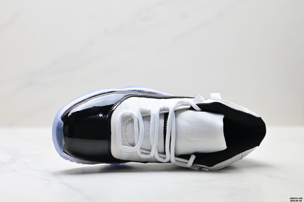 Air Jordan 11 Retro White Black and Icy Blue Unisex Sneakers Style 02 detail view 1