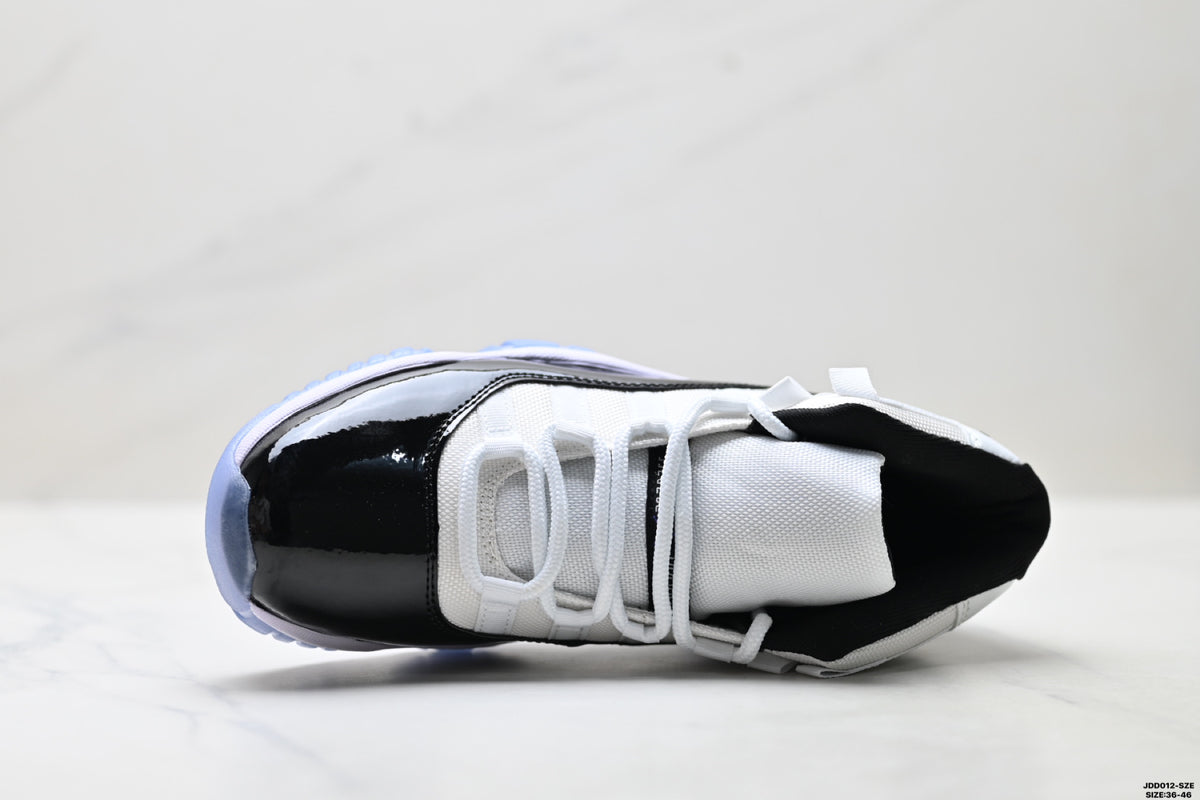 Air Jordan 11 Retro White Black and Icy Blue Unisex Sneakers Style 02 detail view 1