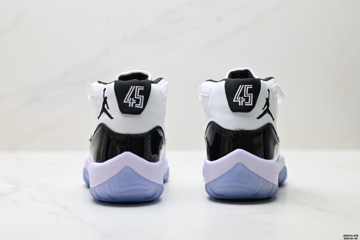 Air Jordan 11 Retro White Black and Icy Blue Unisex Sneakers Style 02 detail view 5