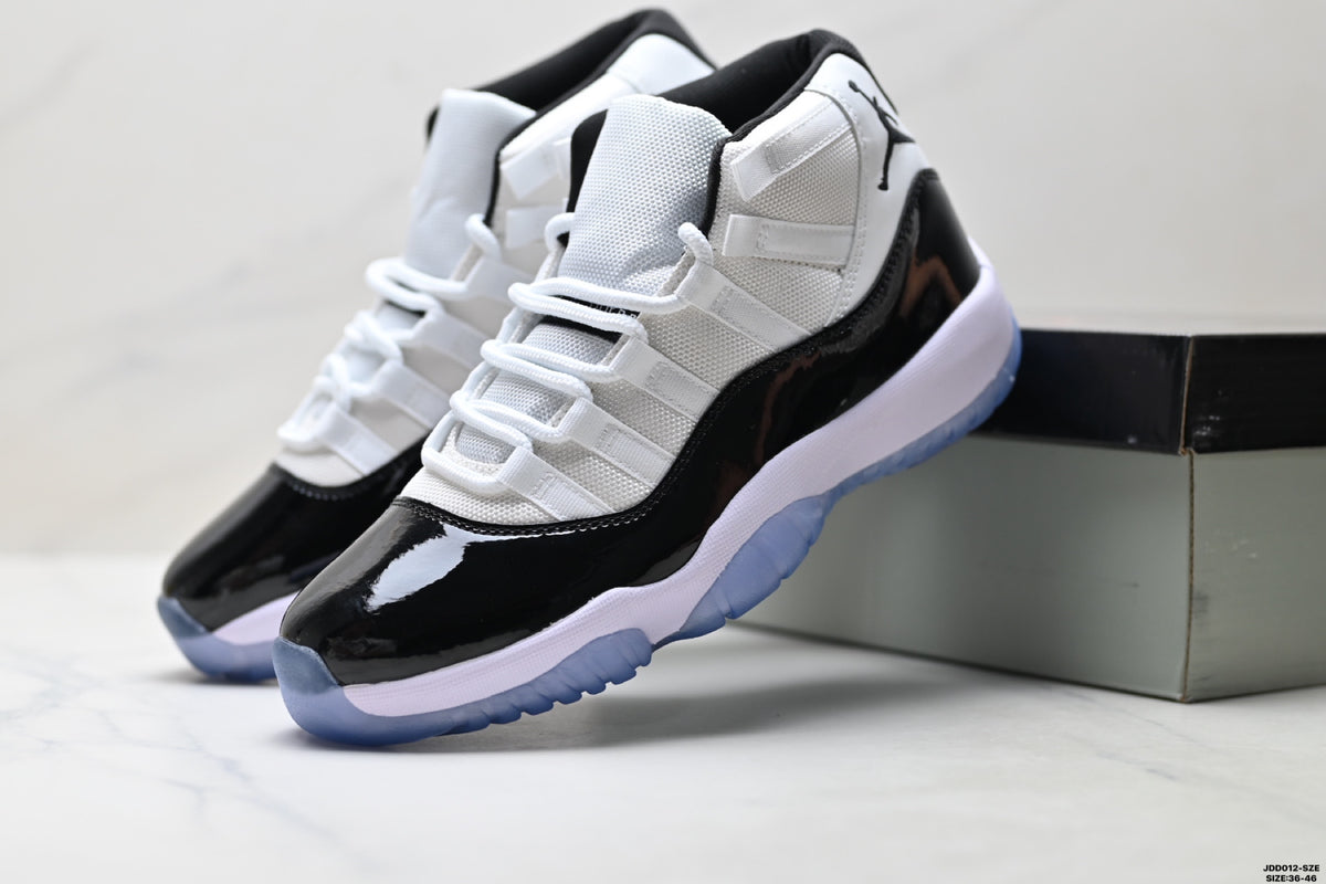 Air Jordan 11 Retro White Black and Icy Blue Unisex Sneakers Style 02 detail view 7