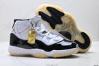 Air Jordan 11 Retro White Black Sail and Gold Unisex Sneakers Style 03 detail view 4