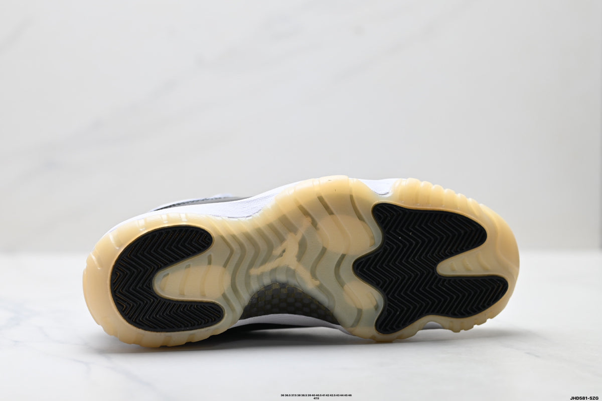 Air Jordan 11 Retro White Black Sail and Gold Unisex Sneakers Style 03 detail view 8