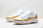 Air Jordan 11 Retro White and Metallic Gold Unisex Sneakers Style 05 detail view 3