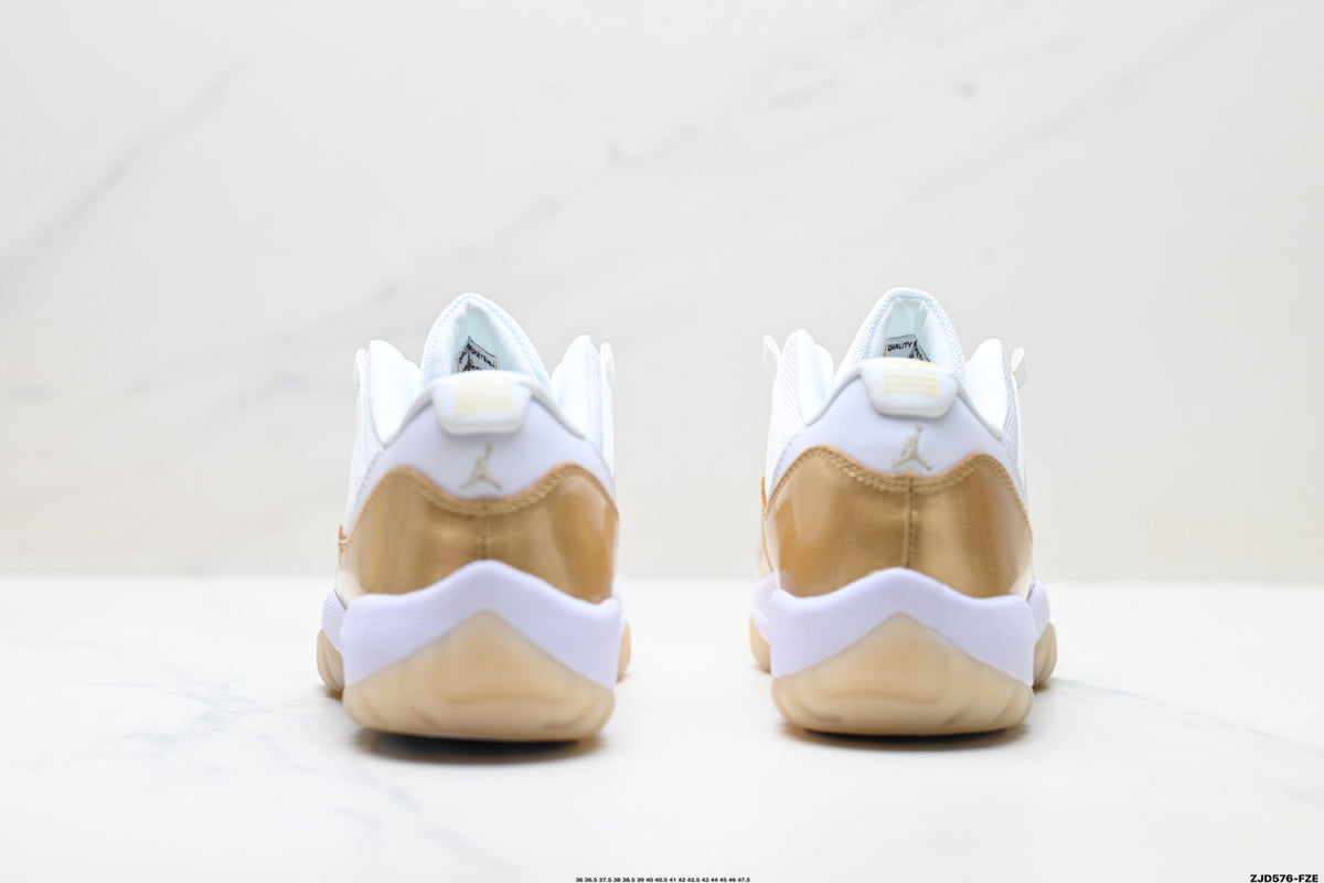 Air Jordan 11 Retro White and Metallic Gold Unisex Sneakers Style 05 detail view 5