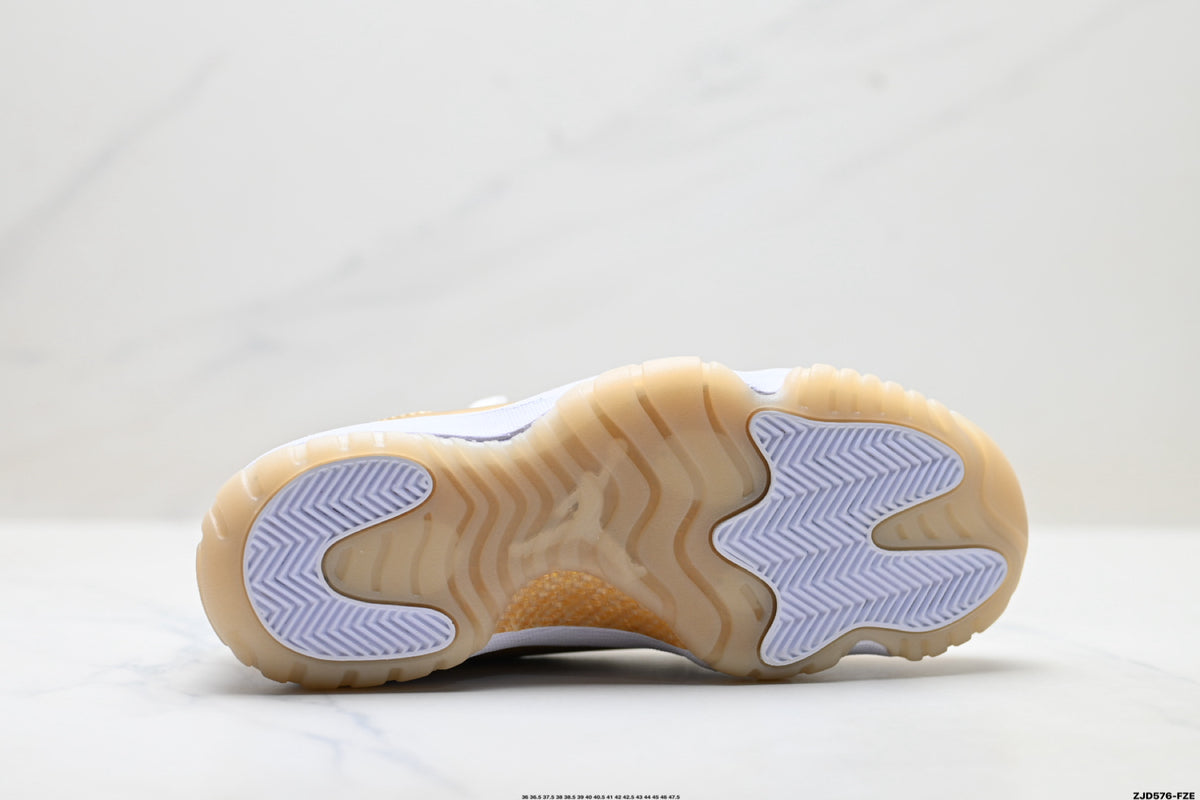 Air Jordan 11 Retro White and Metallic Gold Unisex Sneakers Style 05 detail view 8